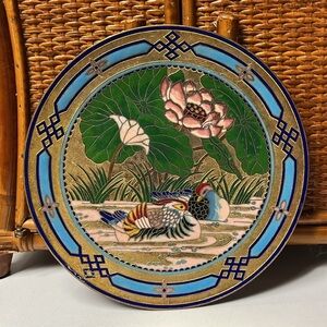 VINTAGE CLOISSONE BRASS DECORATIVE PLATE
